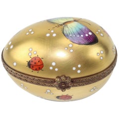 Charming Vintage Limoges Porcelain Egg Shaped Trinket Box