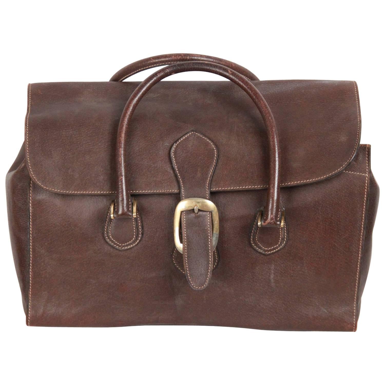 GUCCI VINTAGE Brown Leather TRAVEL BAG Weekender