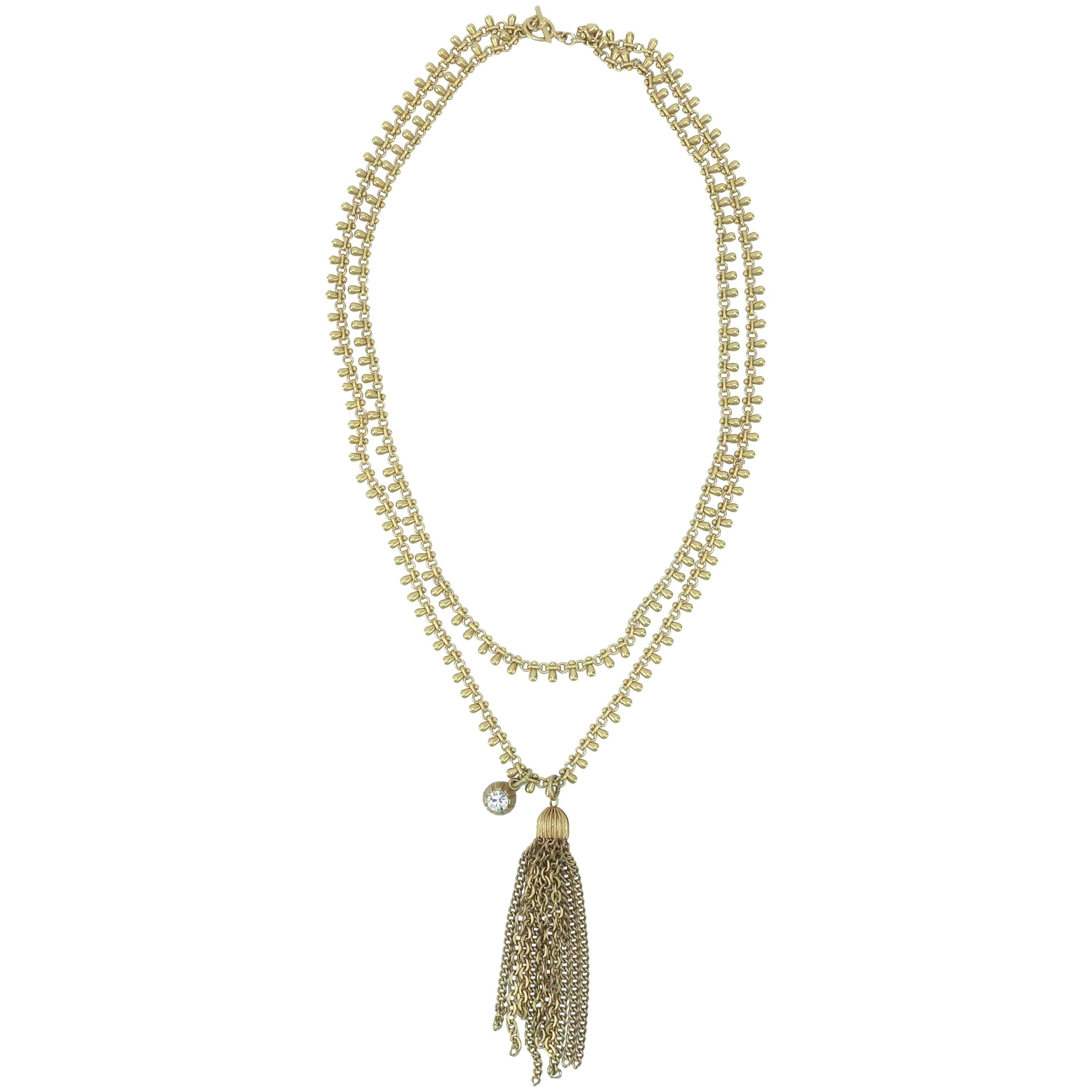 Vintage Multi Strand Articulated Gold Chain Tassel Necklace