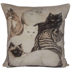 Cushion Pillow with Hermes Les Chats Cats Pattern Daphne Duchesne Velvet