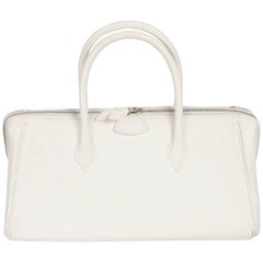 HERMES PARIS White Leather PARIS BOMBAY BAG 28 cm