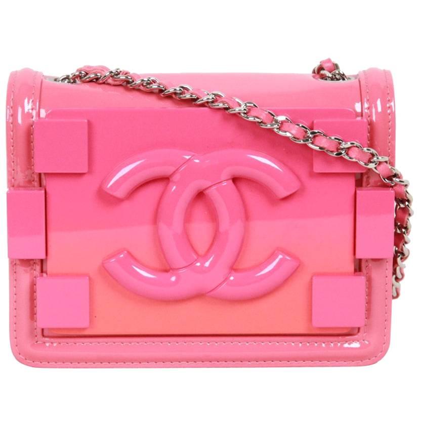 CHANEL Pink Patent Leather OMBRE BLOCK LOGO Mini CROSSBODY BAG Ltd Ed
