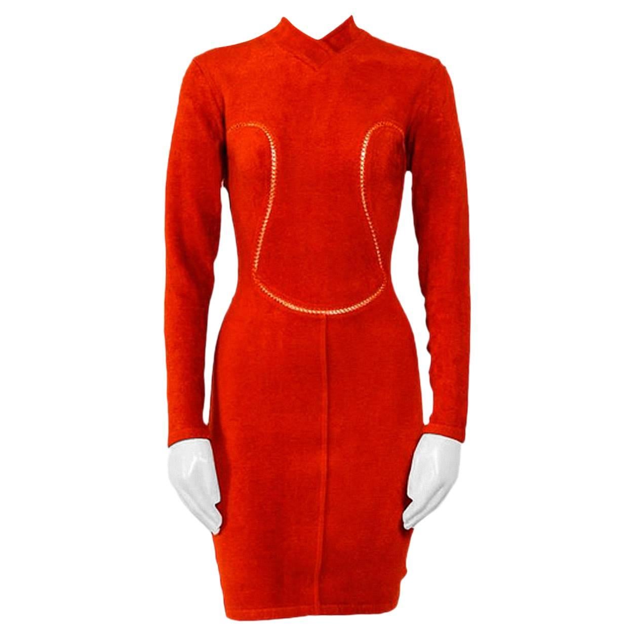 Alaia 1990s iconic red stretch dress