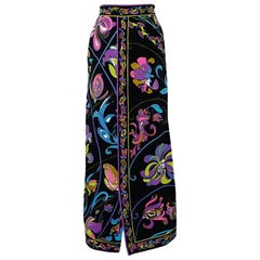 1960s Emilio Pucci Black Velvet With Vivid Floral Print Skirt