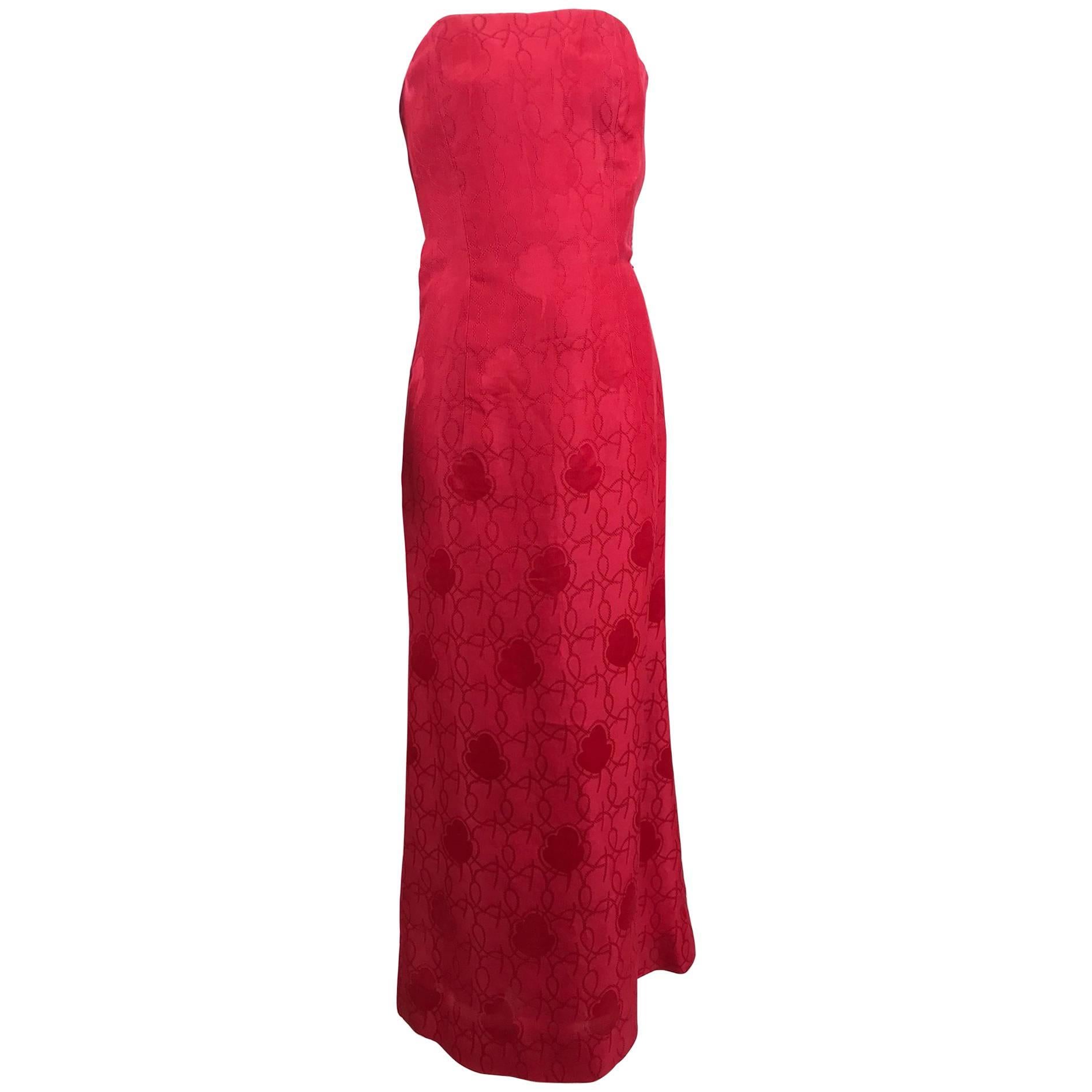 Givenchy Raspberry Strapless Silk Jacquard Column Gown, 1960s