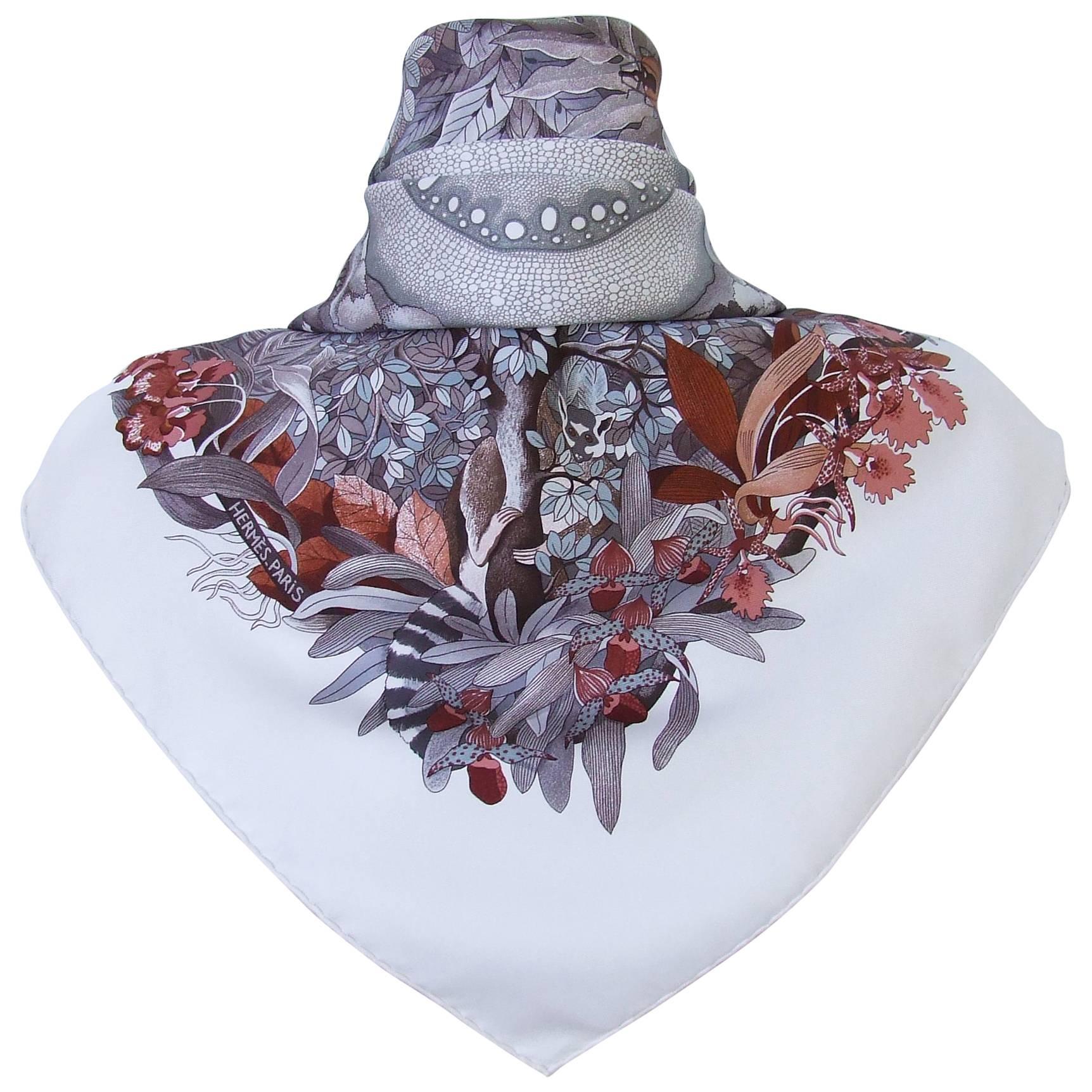 Gorgeous Hermes Silk Scarf Au Coeur De La Vie Aline Honore White Brown 90 cm