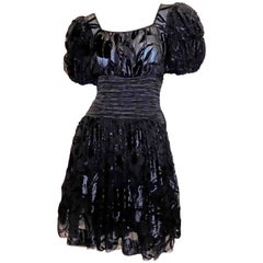 Mary McFadden  vintage black laser cut velvet cocktail dress