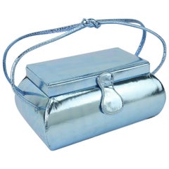 1950's Saks Fifth Avenue Icy Metallic Blue Leather Box Handbag