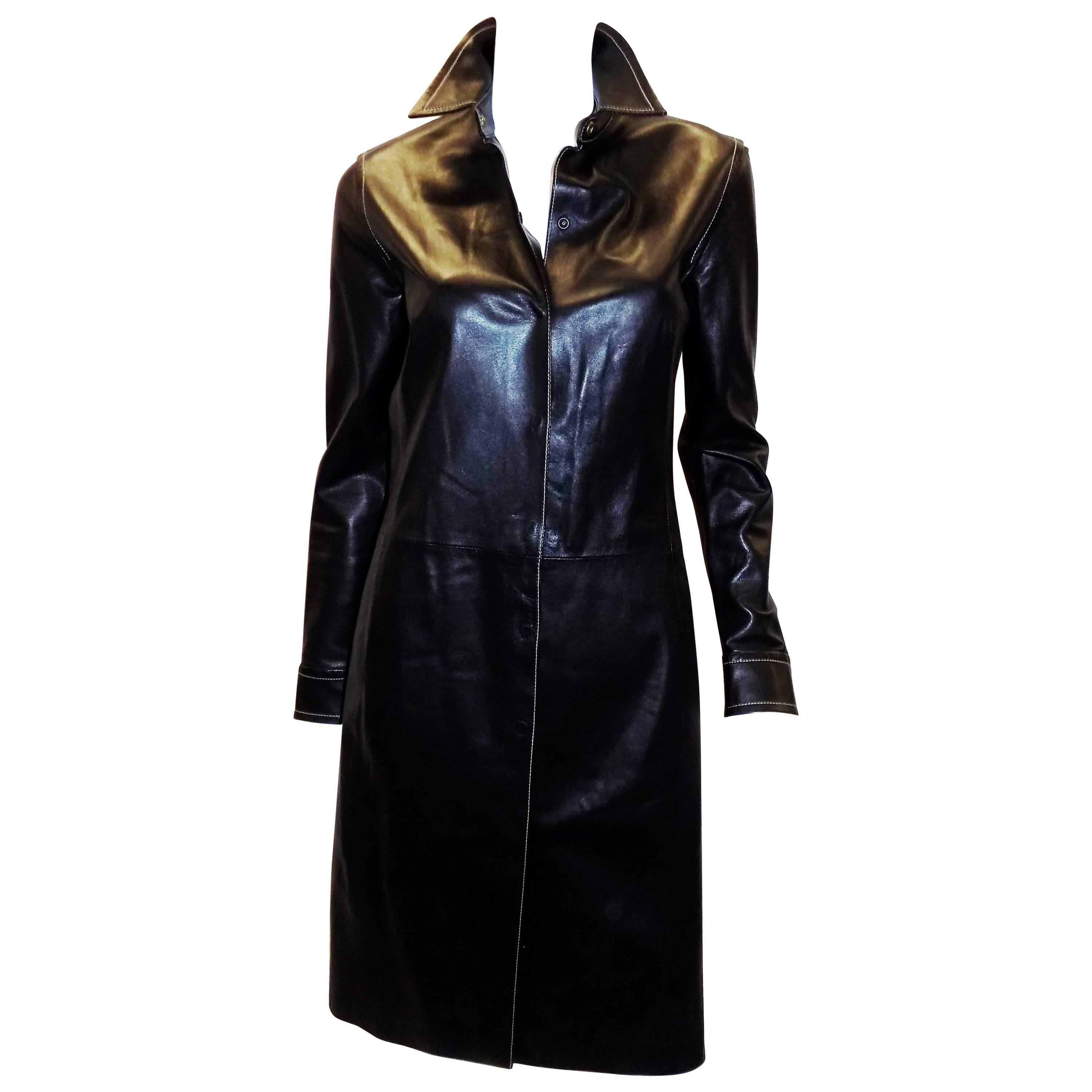 Coach black leather coat dress with tonal top stitch