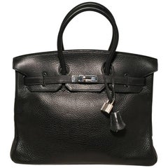 Hermes Black Clemence Leather 35cm Birkin Bag
