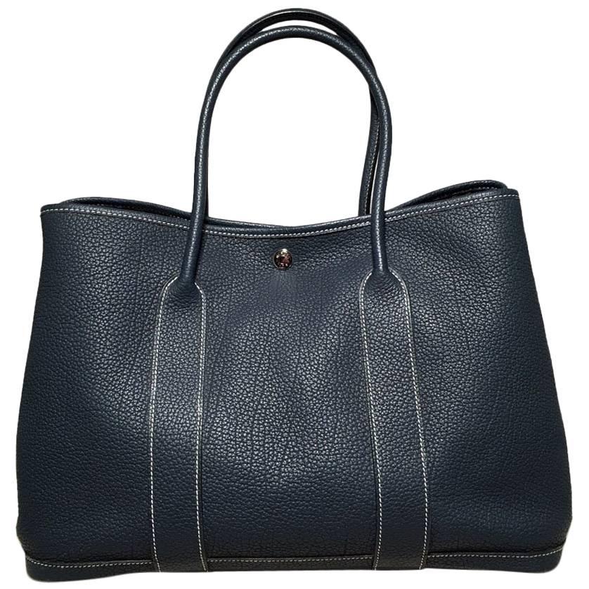 Hermes Dark Teal Clemence Leather Garden Party Tote 