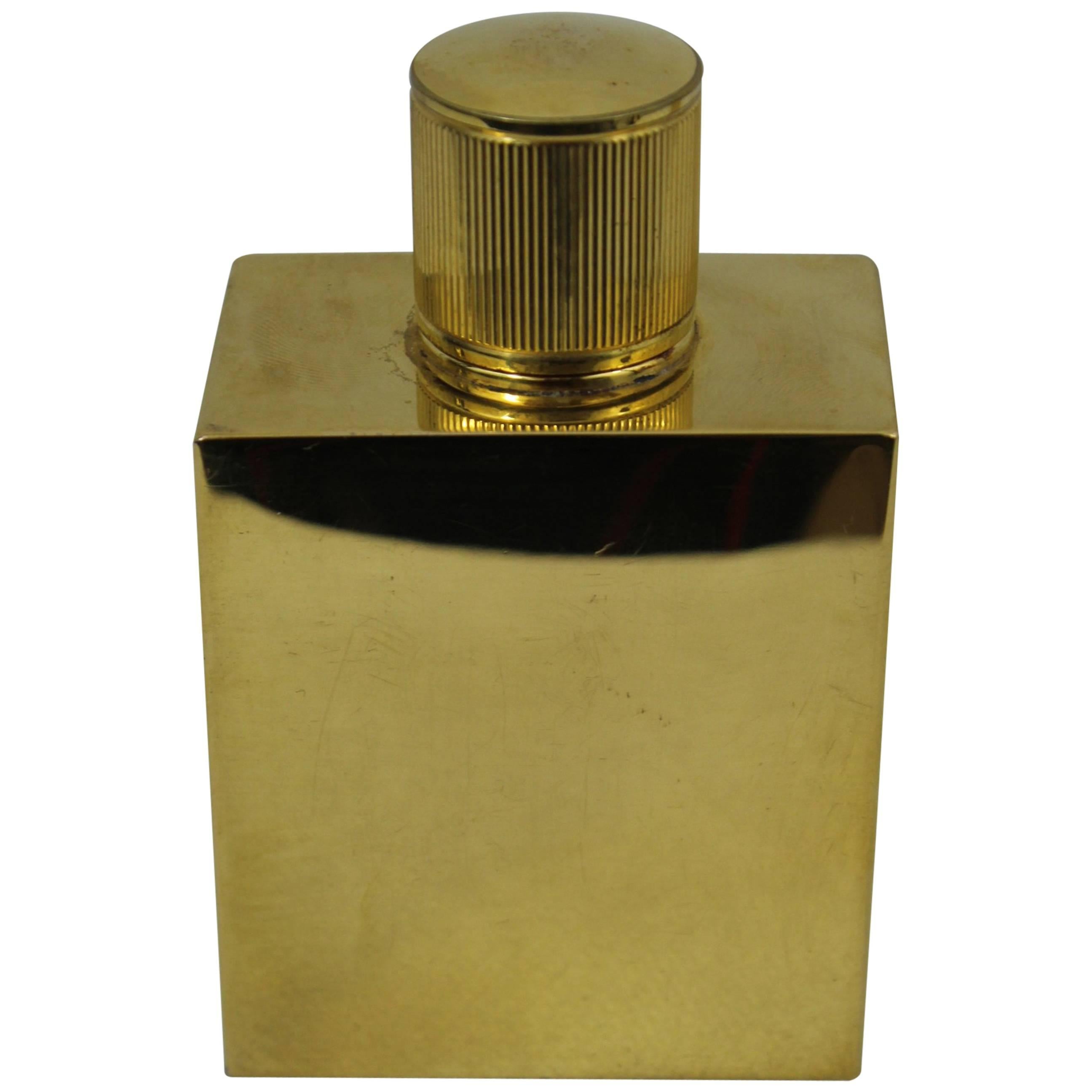 60s Hermes Vintage Golden Metal Parfum Bottle For Sale