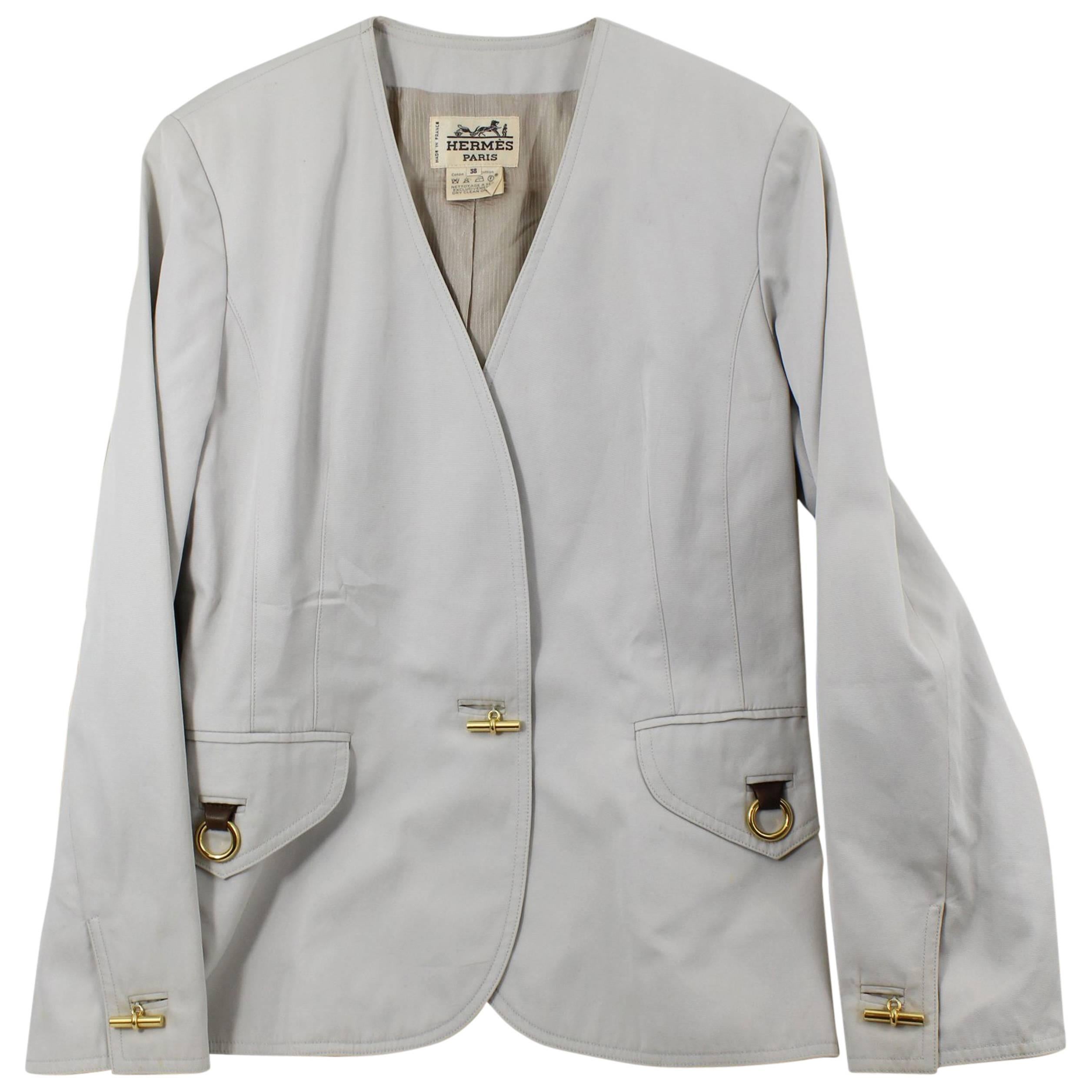 Vintage Hermes Blazer in Cotton with Chaine D'ancre Buttons Size Fr 38