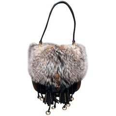 NWOT Prada Fox Fur and Tan Leather Shoulder Bag 
