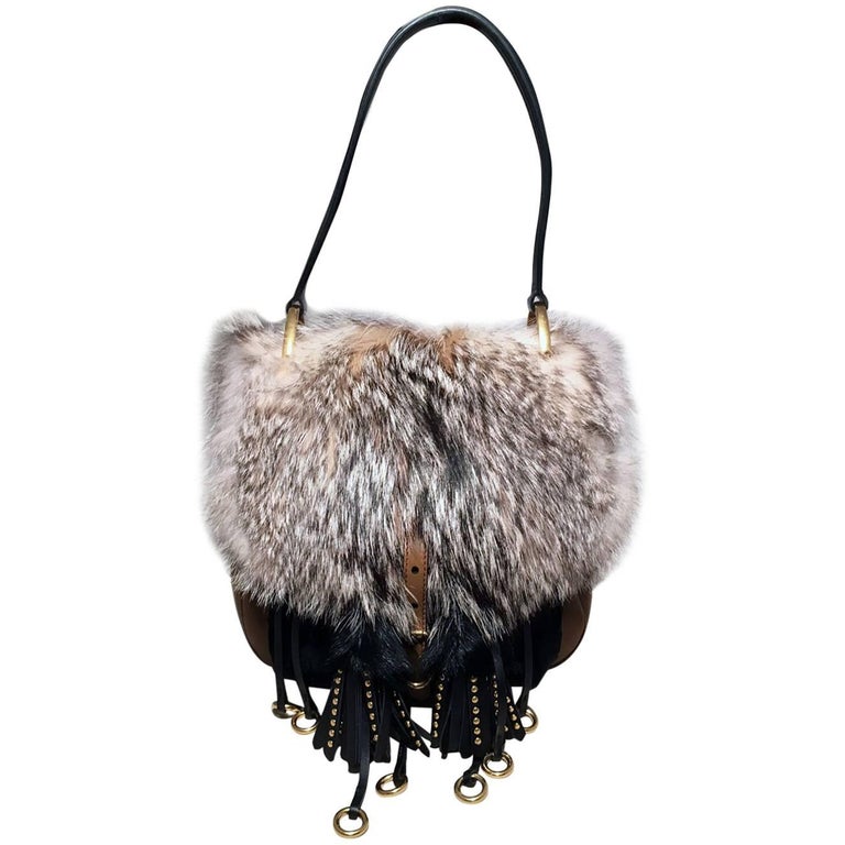 NWOT Prada Fox Fur and Tan Leather Shoulder Bag at 1stDibs