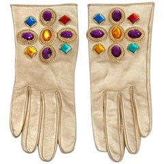 Christian Lacroix Jeweled Leather Gloves 