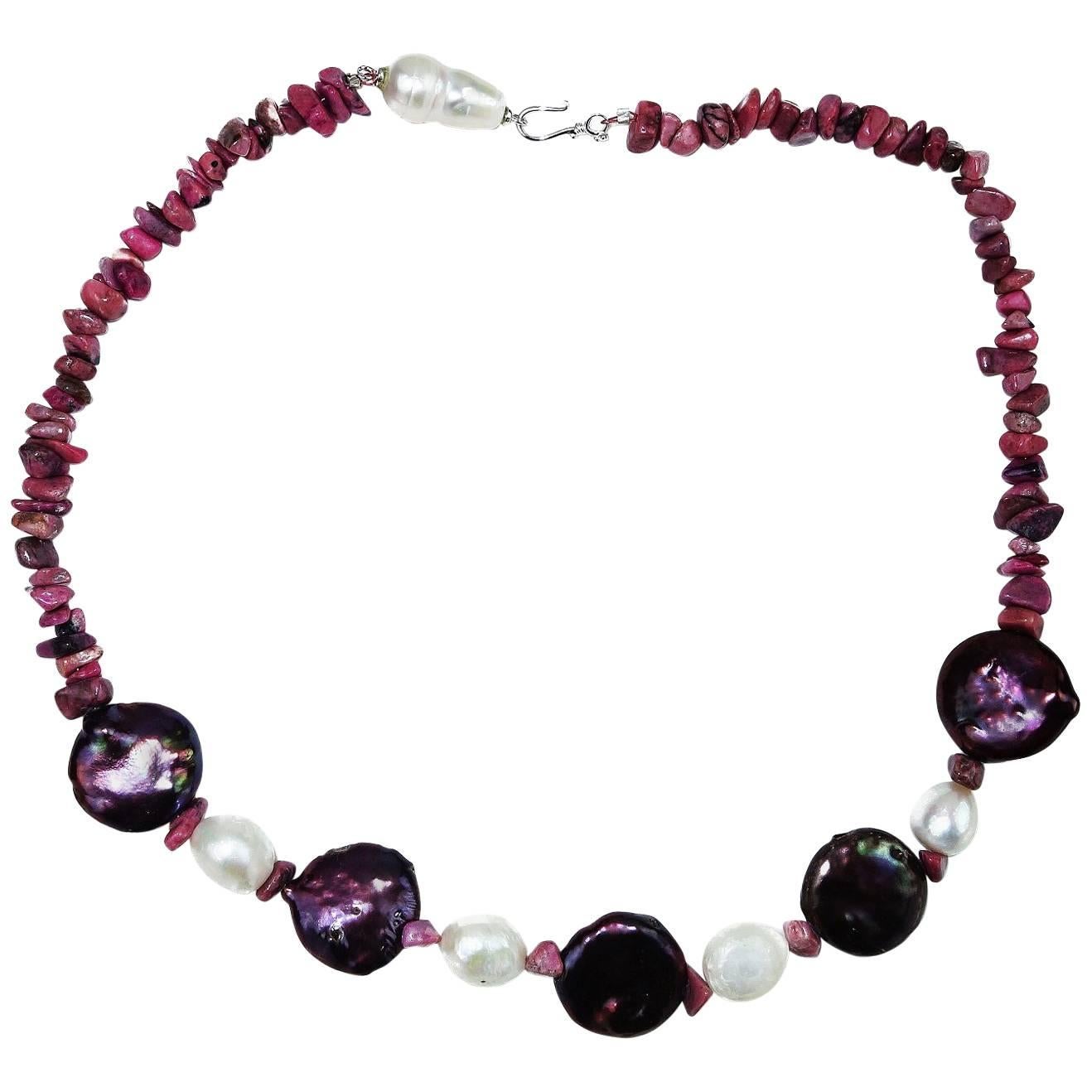 AJD 20 Inch Necklace of Mauve Coin Pearl, Pearl, & Rhodonite Chips  Great Gift!!