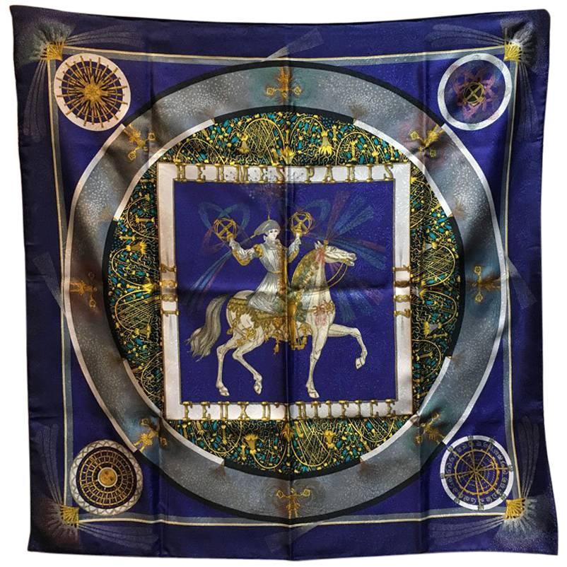 Hermes Vintage Feux D'artifice Silk Scarf in Navy