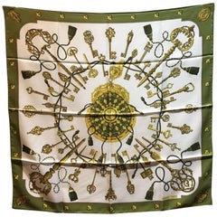 Hermes Vintage Les Cles Keys Silk Scarf in Chartreuse