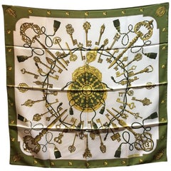 Hermes Vintage Les Cles Keys Silk Scarf in Chartreuse 