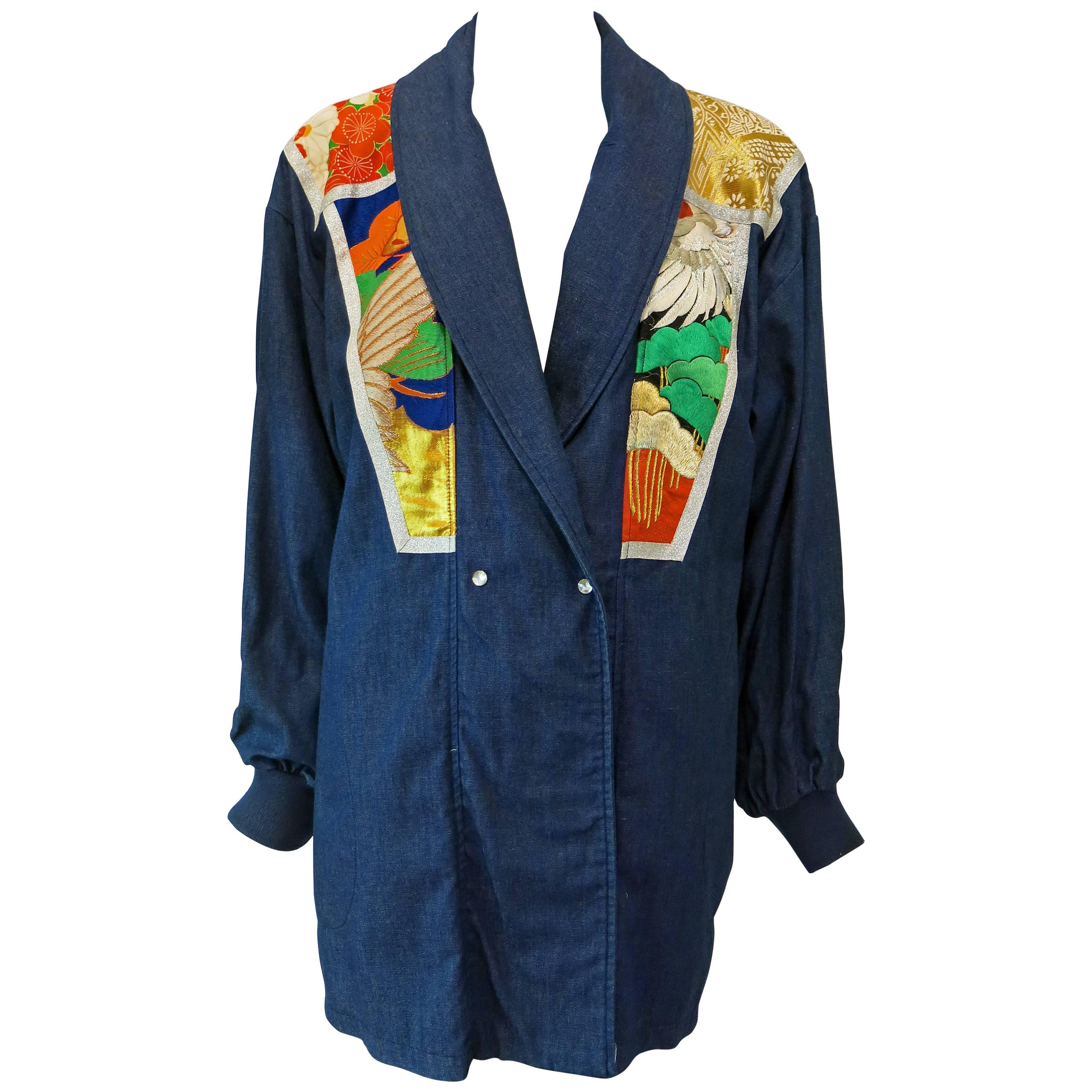 1990s Sachi Japanese Textile Denim Jacket For Sale