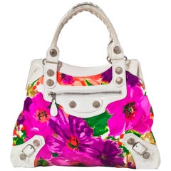 Balenciaga Floral Satin and Leather Giant 21 Brief Bag