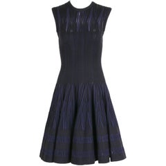 Azzedine Alaia Black and Blue Textured Stretch Sleeveless Dress