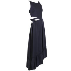 2005C Chanel Black Sleeveless Cotton Dress w/Cutout Waist & Asymmetric Skirt