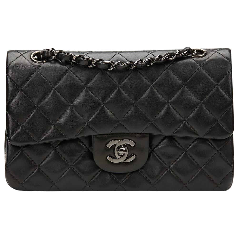 1996 Chanel Black Lambskin Vintage So Black Small Classic Double Flap Bag  