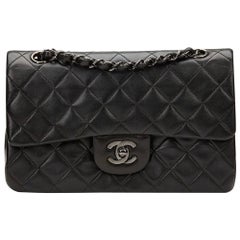 1996 Chanel Black Lambskin Vintage So Black Small Classic Double Flap Bag