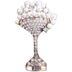 Belle broche fantaisie champagne, bulles de perles et faux diamants