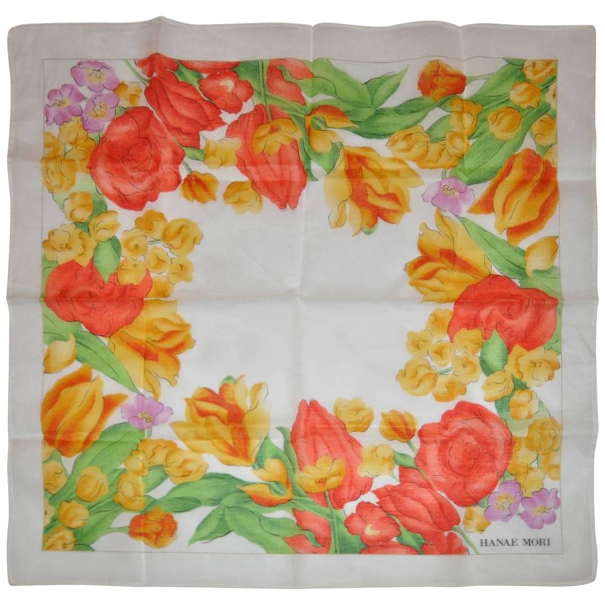 Hanae Mori 100% Switerland Cotton Floral Handkerchief