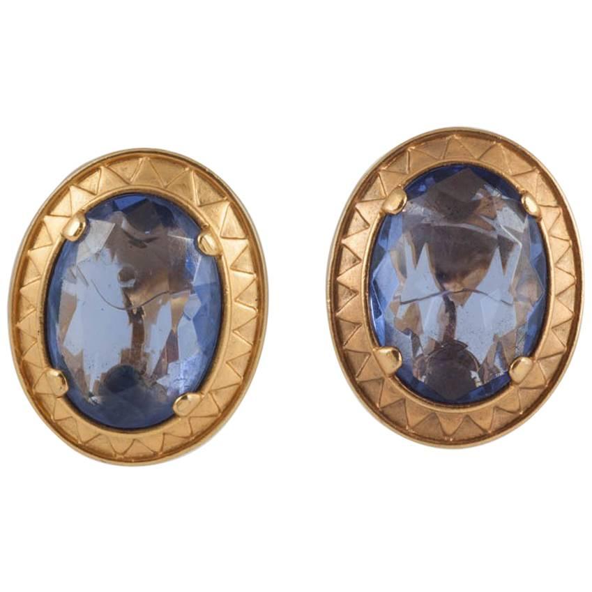  Yves Saint Laurent Large single blue glass stone earrings, 1980s