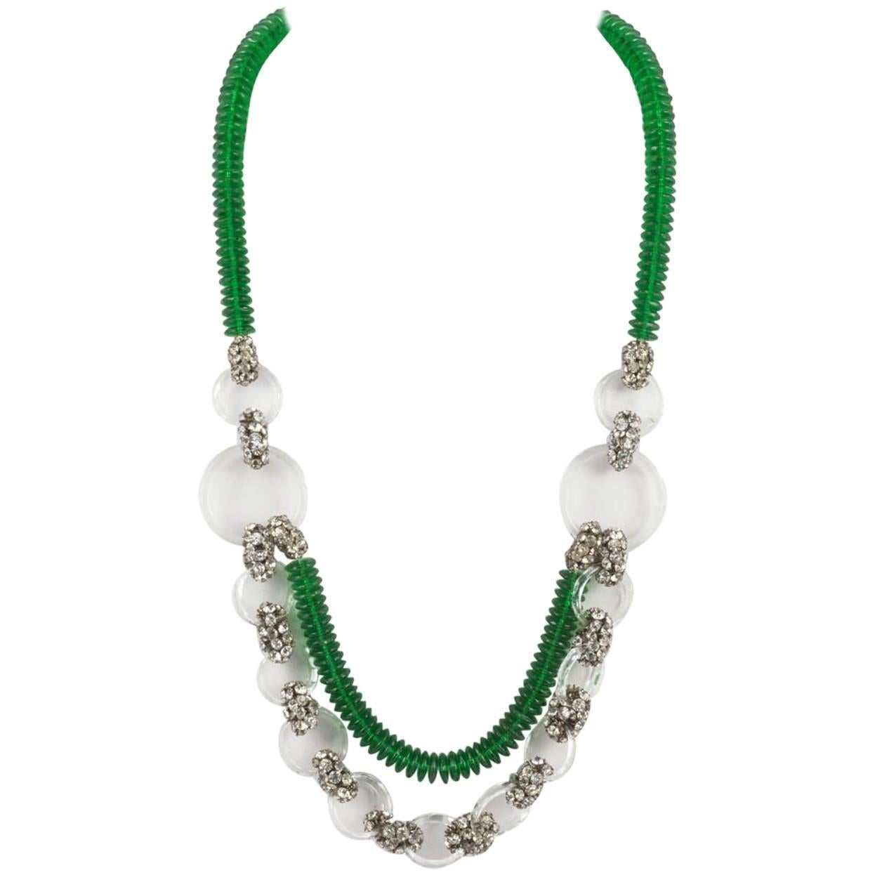 Emerald green glass and paste necklace, French 1920s at 1stDibs | green ...