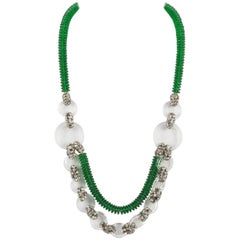 Antique Emerald green glass and paste necklace, French 1920s