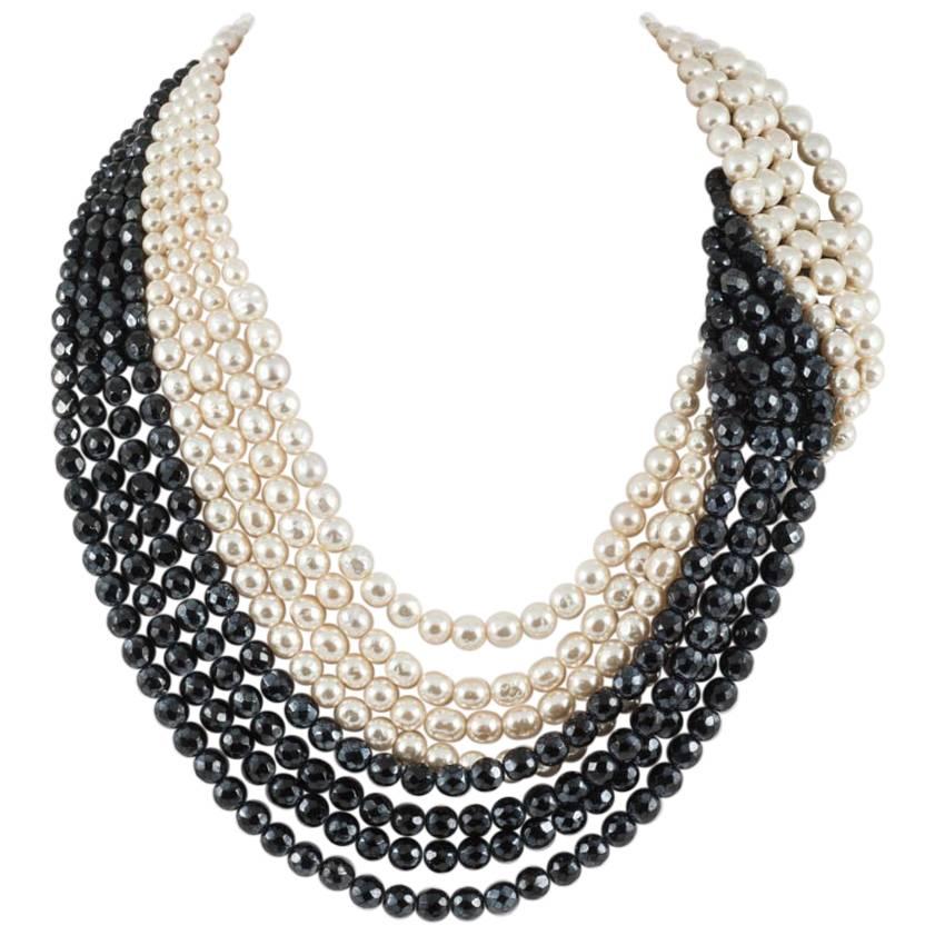  Black bead and faux cream baroque pearl 'twist' necklace, Coppola e Toppo, 1960s