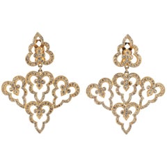 Gilt and clear paste large drop baroque style earrings, 1980s
