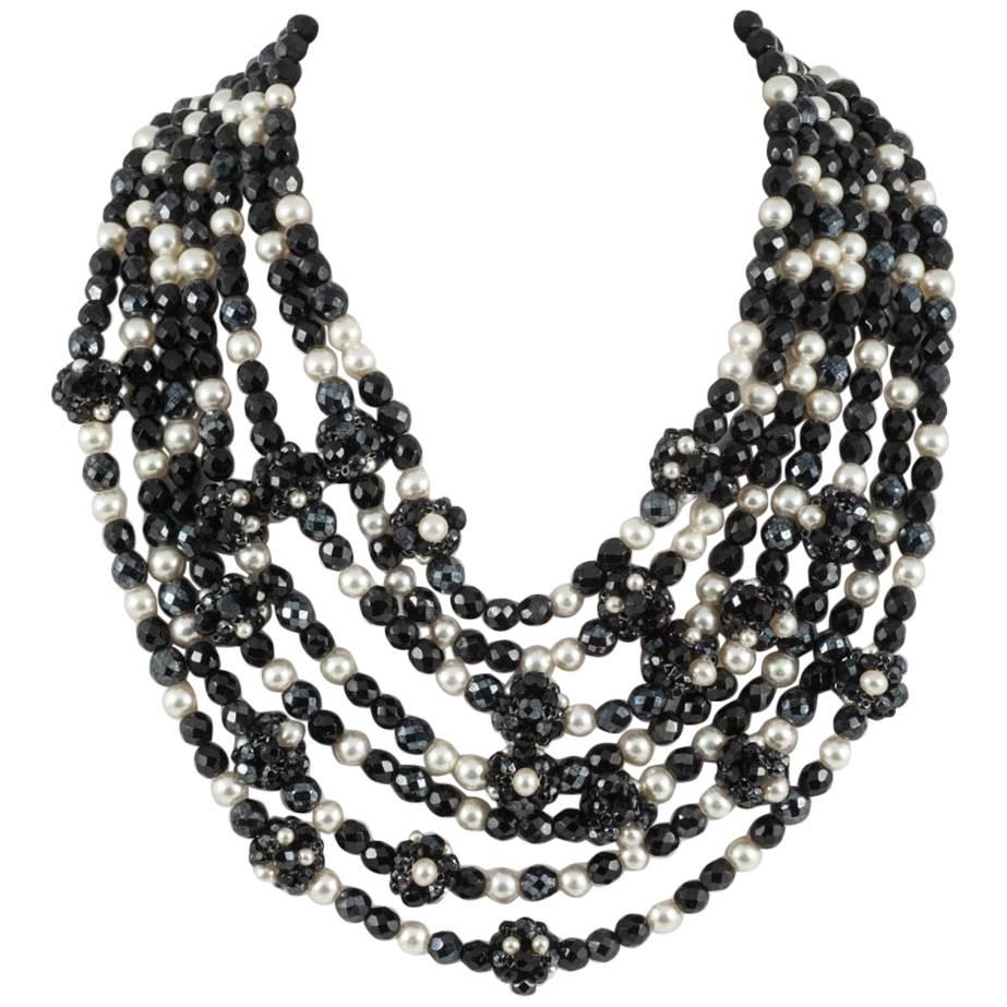  A large black bead and pearl multi row necklace, Coppola e Toppo, Italy, 1960s