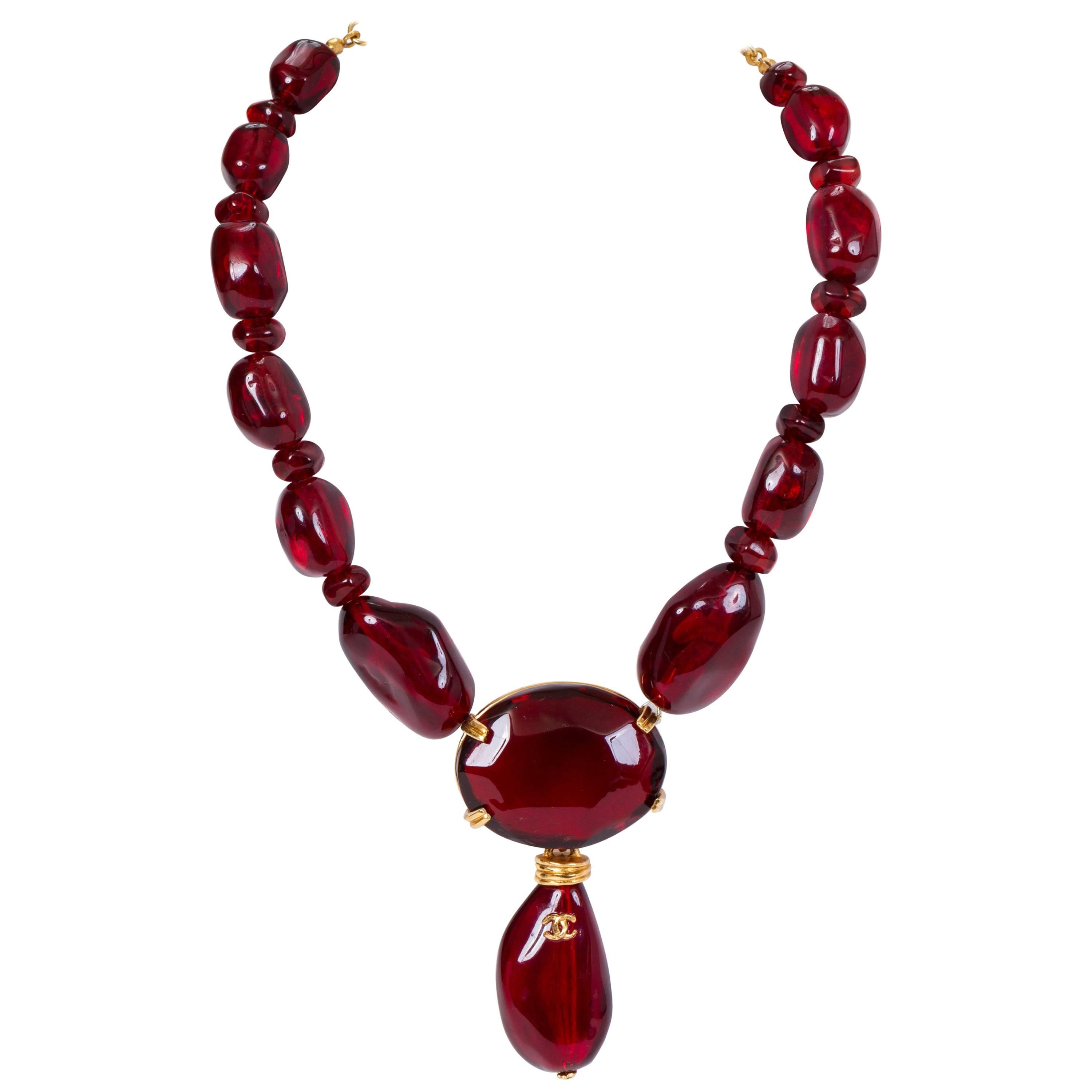 Chanel Faceted Burgundy Lucite Necklace