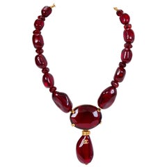 Chanel Faceted Burgundy Lucite Necklace