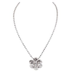 Vintage Chanel Silver Tone Camellia Pendant Necklace