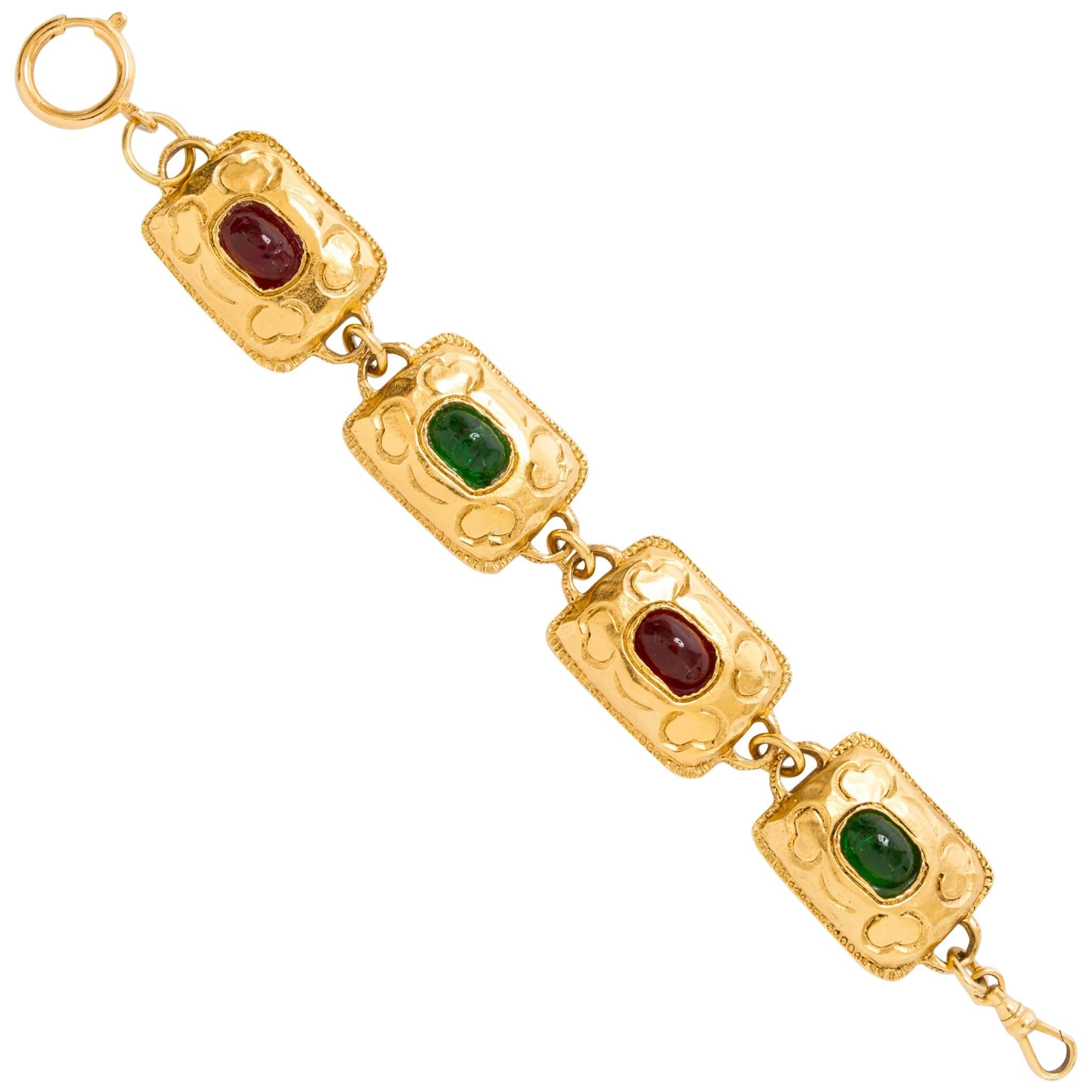 Chanel 1970's Vintage Gold Plated Square Gripoix Bracelet