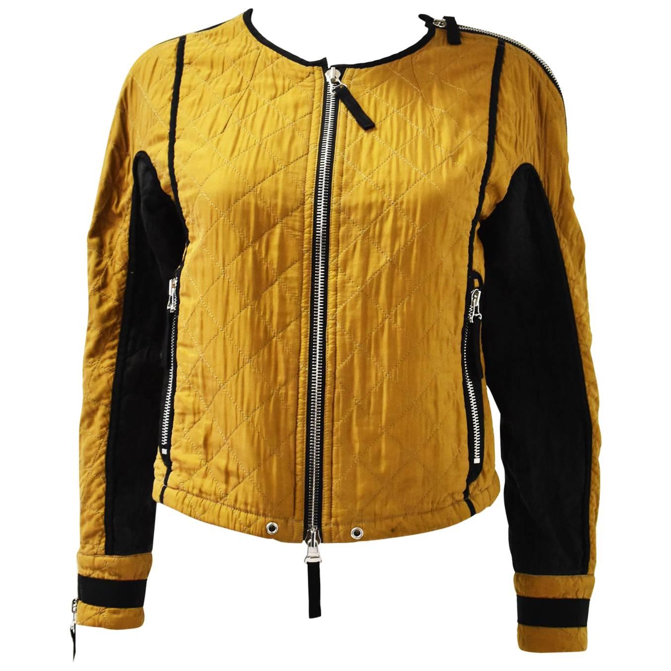 Dries Van Noten Camel and Black Cotton Quilted Cropped Jacket For Sale
