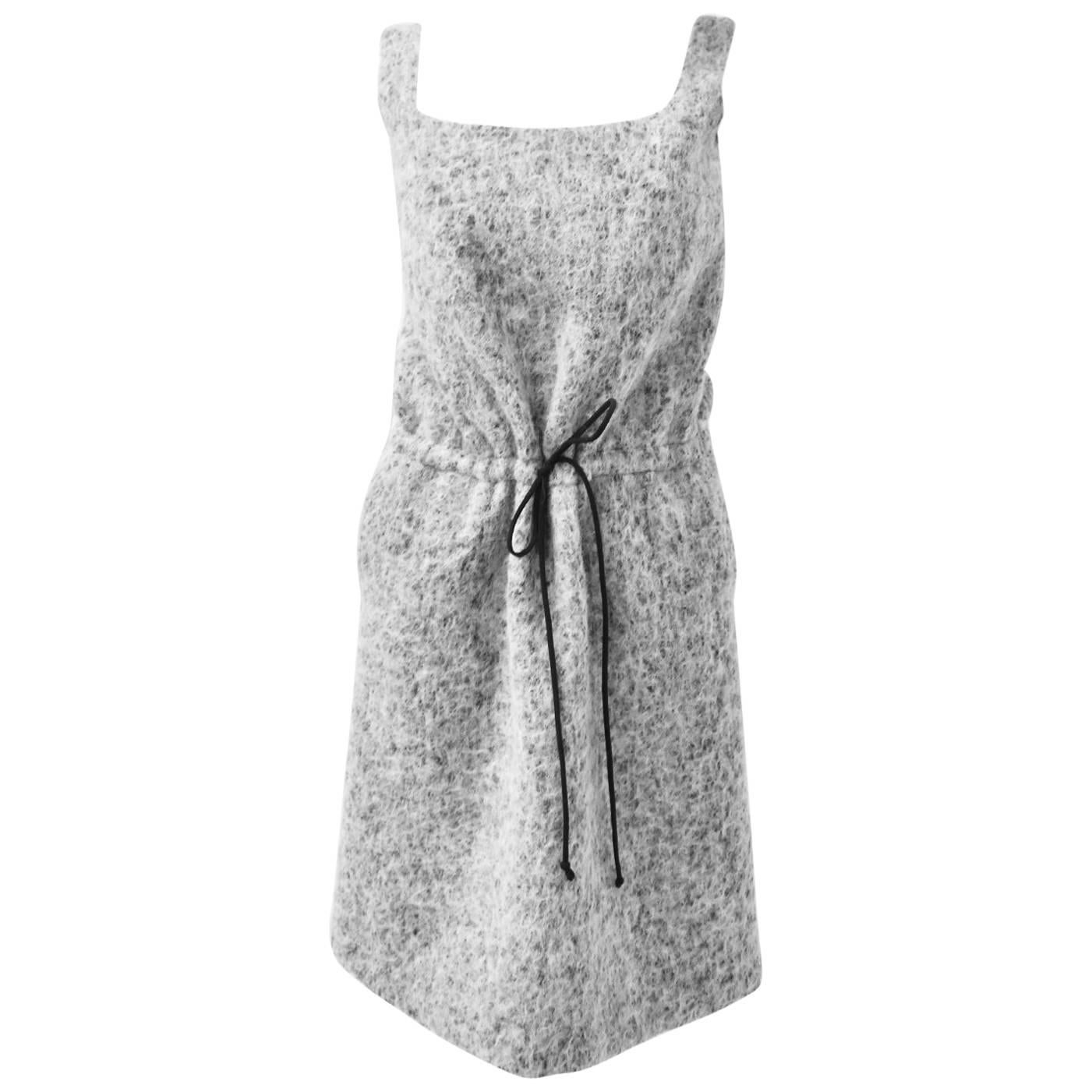 Junko Shimada Grey Textured Wool Sleeveless Dress with Drawstring Waist For Sale