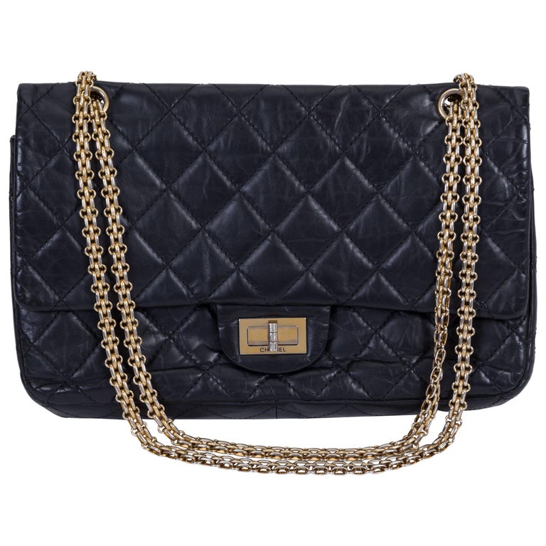 Chanel Vintage Black Quilted Lambskin Leather Jumbo Flap Bag with