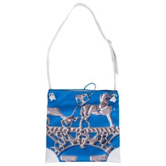 Hermes Blue Silk and White Leather Tote