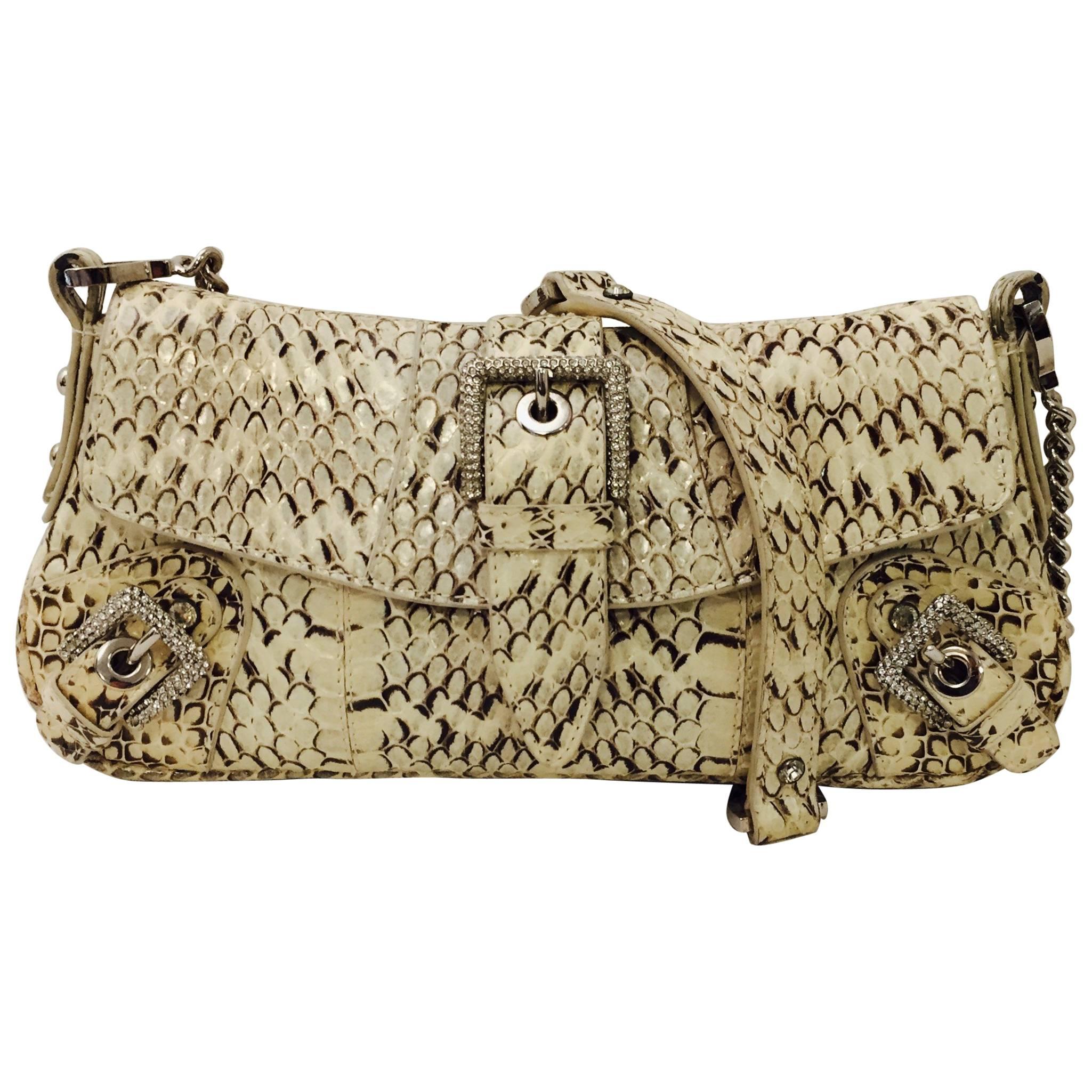 Dazzling Dolce & Gabbana Ivory & Brown Python Shoulder Bag with Crystals