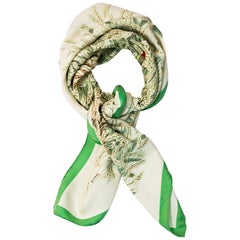 Hermes Vintage Green and Ivory Les Bles Bunnies Silk 90cm Scarf