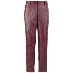 ROBERTO CAVALLI Burgundy Leather Studded Embellished Ankle Length Pants Trousers