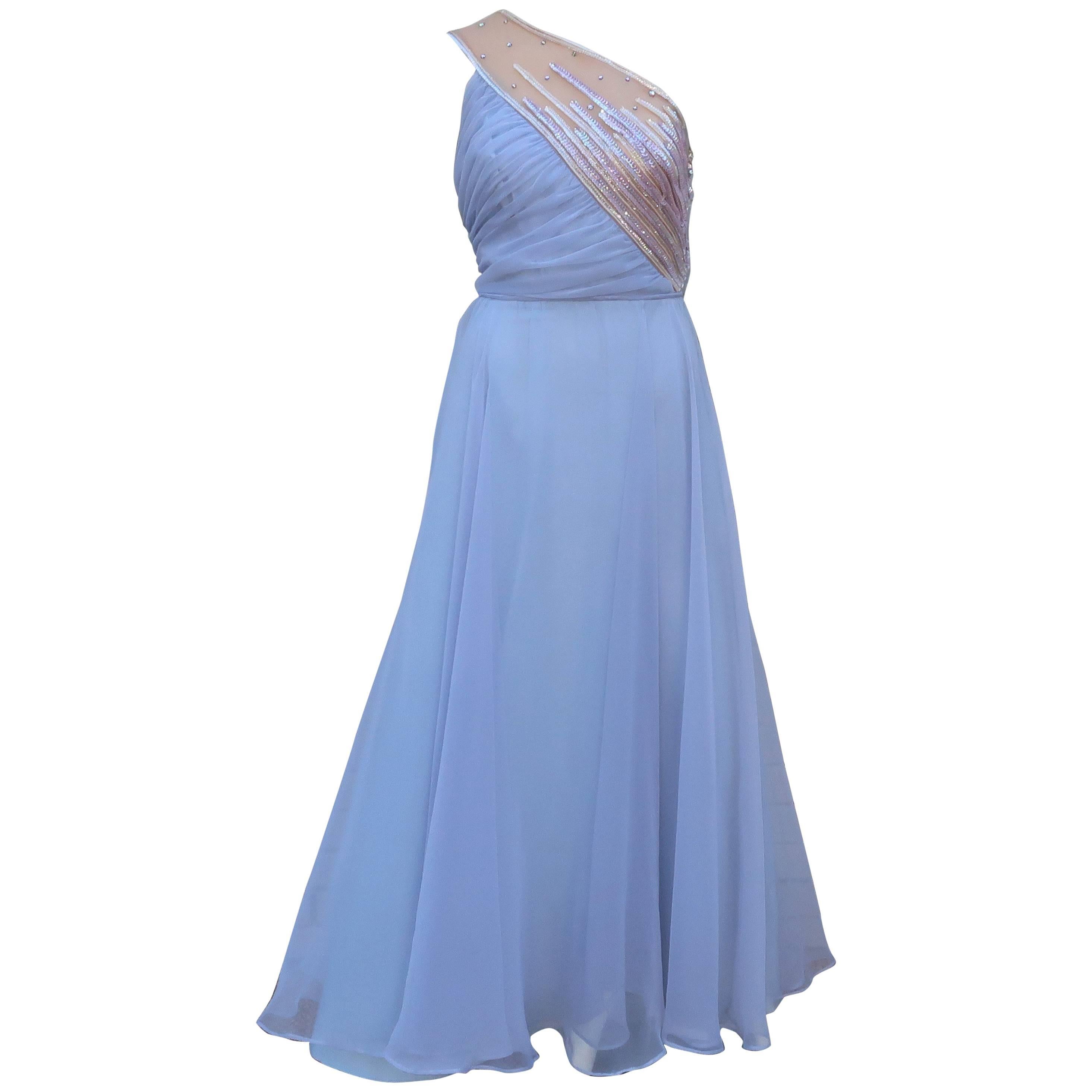 1960’s Lilli Diamond Shoulder Baring Sequin & Chiffon Evening Dress